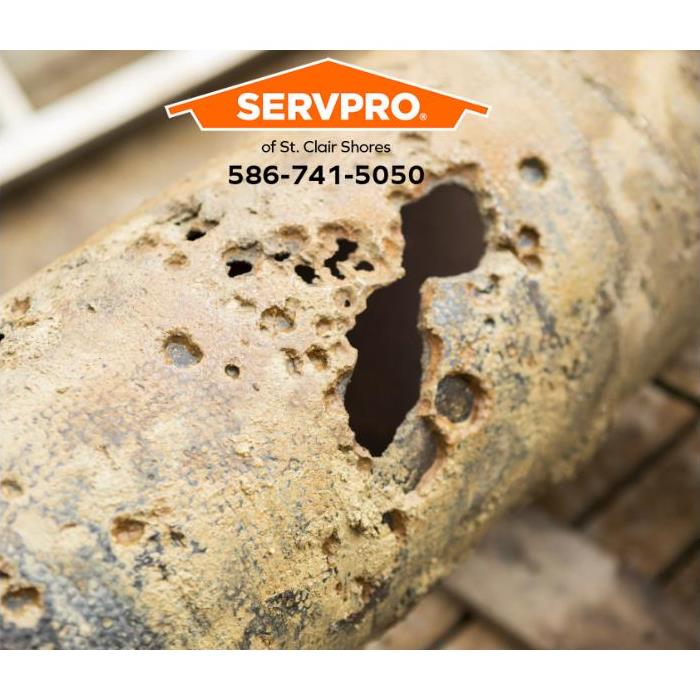A corroded pipe is shown.